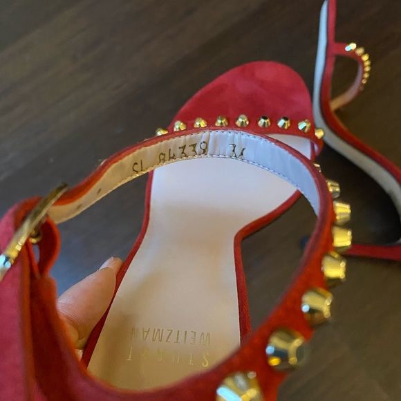 New STUART WEITZMAN Whatastud Nudistsong Suede Heels Red Heels - Picture 9 of 13